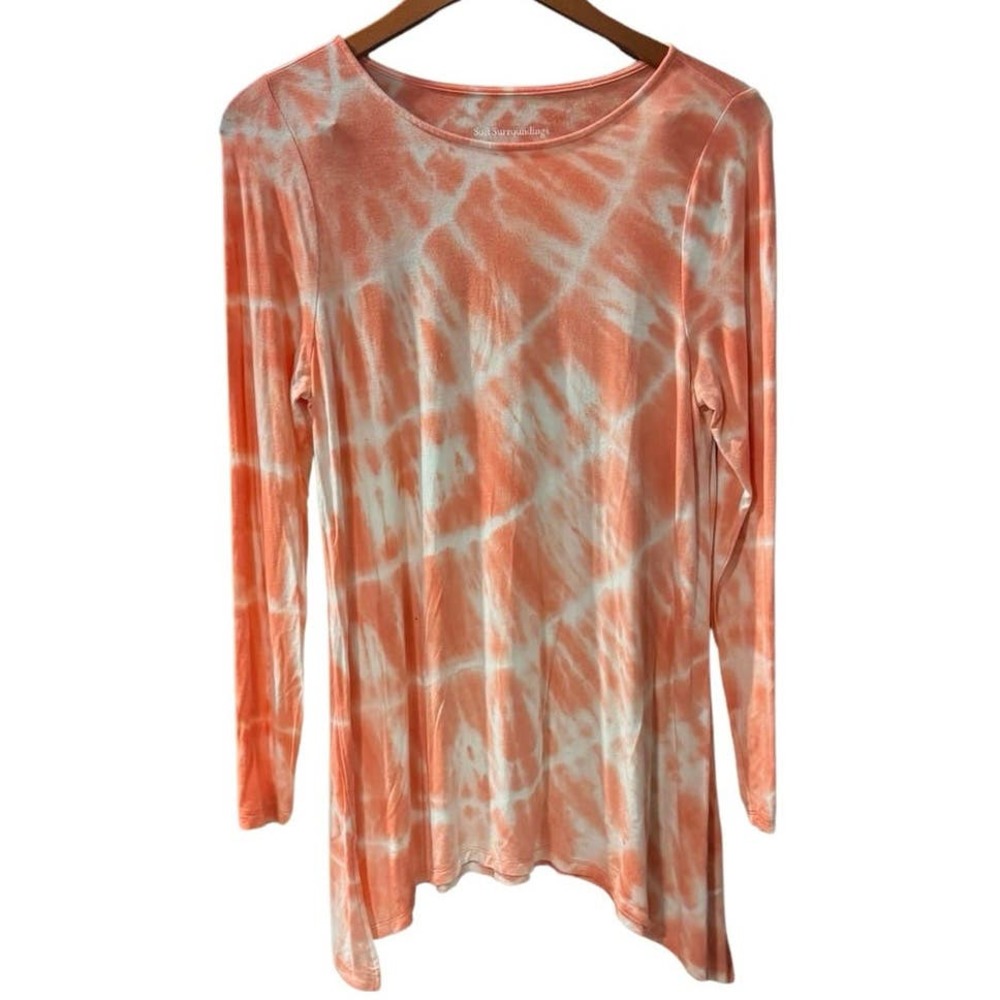 Soft Surroundings Top Medium Tie Dye Orange 3/4 Sleeve Modal Blend Shirt Tee